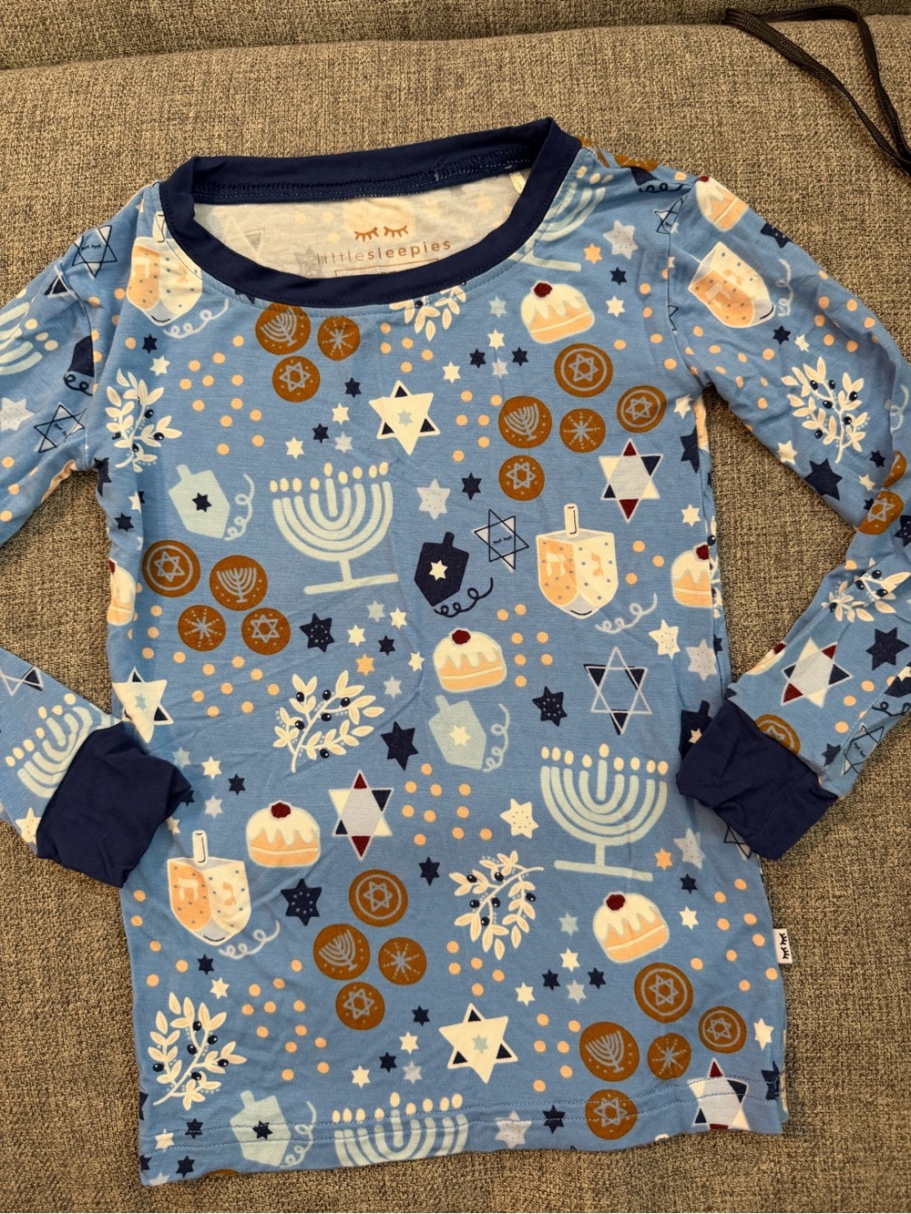 Little Sleepies Bamboo Light Blue Hanukkah Print Long-Sleeve Pajama Top size 3T